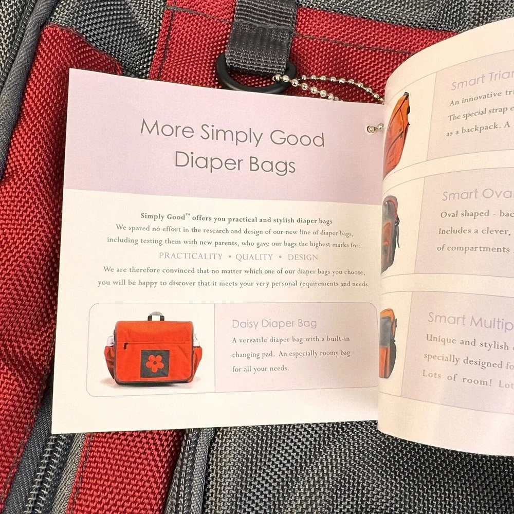 simplygood Smart Square Diaper Bag Red Insulated Backpack Zipper Compartments